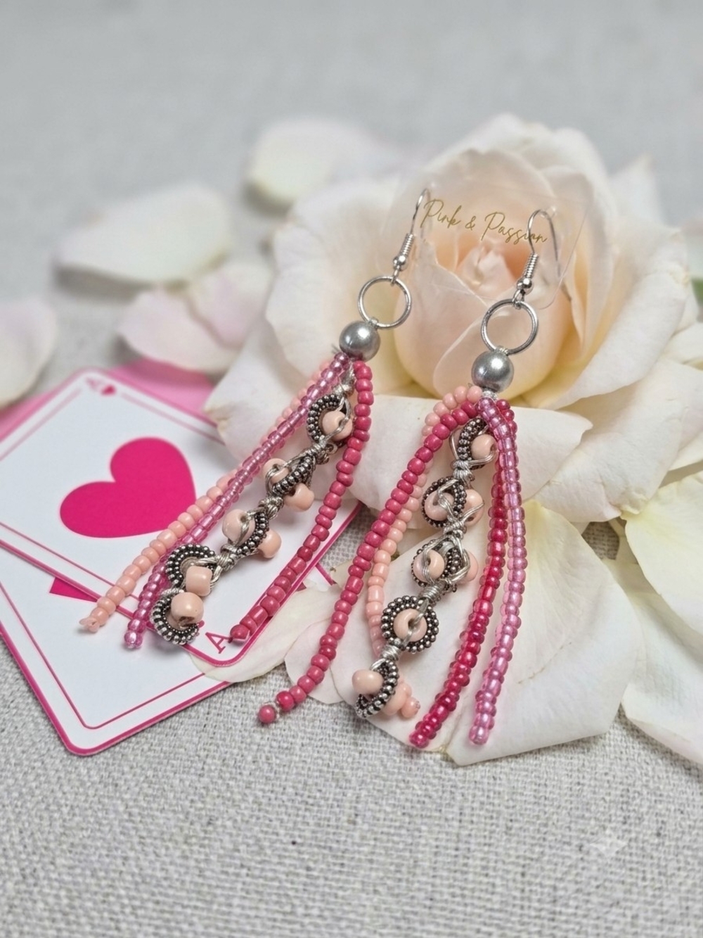 Antique Silver Beaded Tassel Dangle Earrings